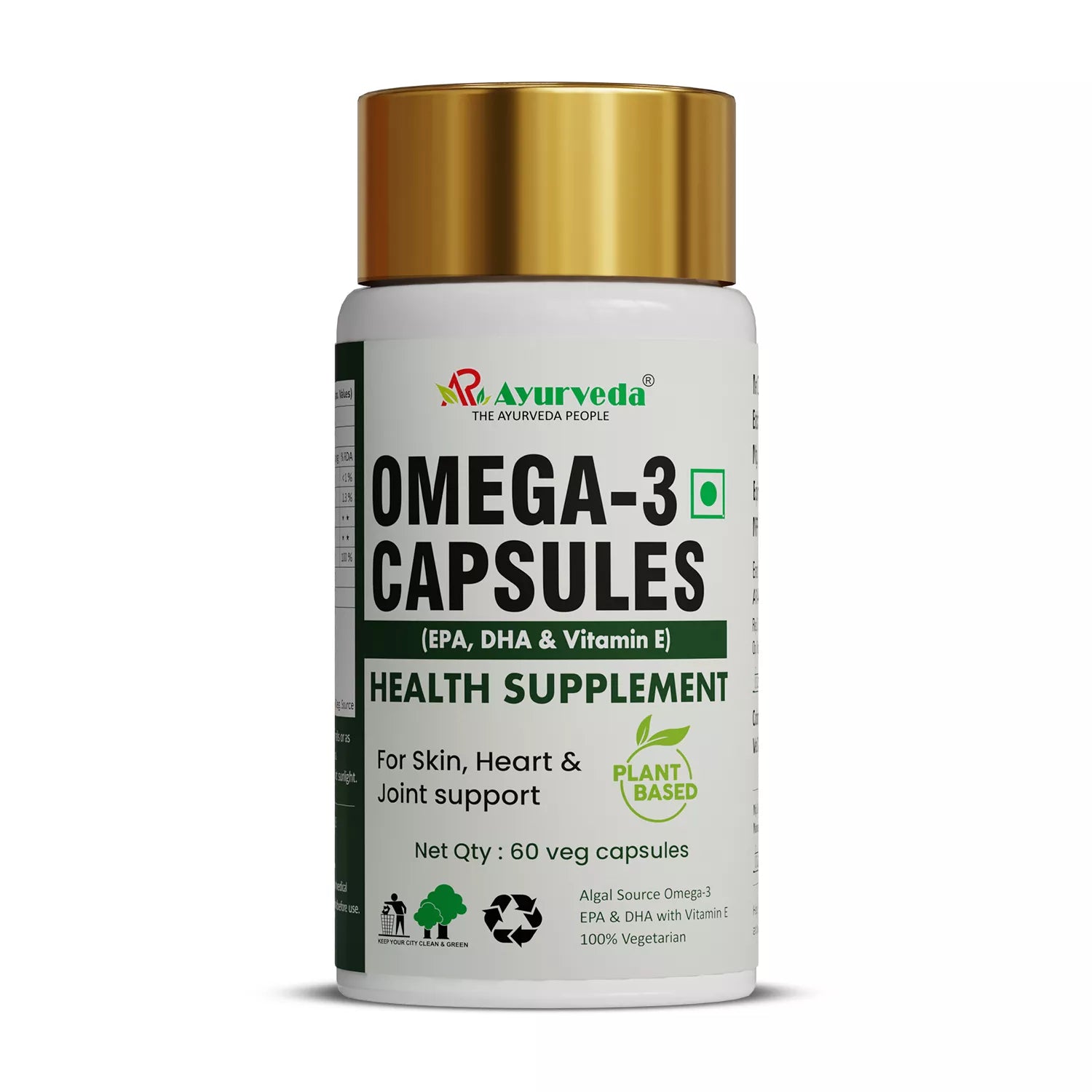 AR Ayurveda Omega-3 Capsules | Pure Vegetarian Supplement with EPA, DHA & Vitamin E