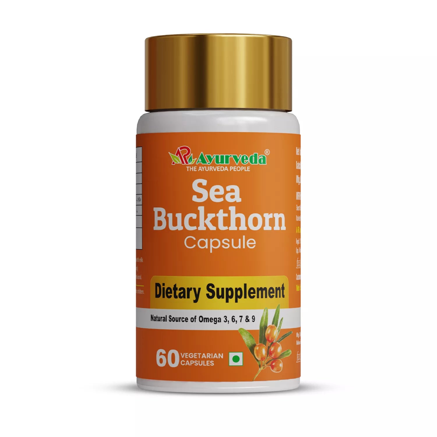 Sea Buckthorn Fruit Extract Capsules 800 mg-Natural Source of Omega 3, 6, 7, & 9