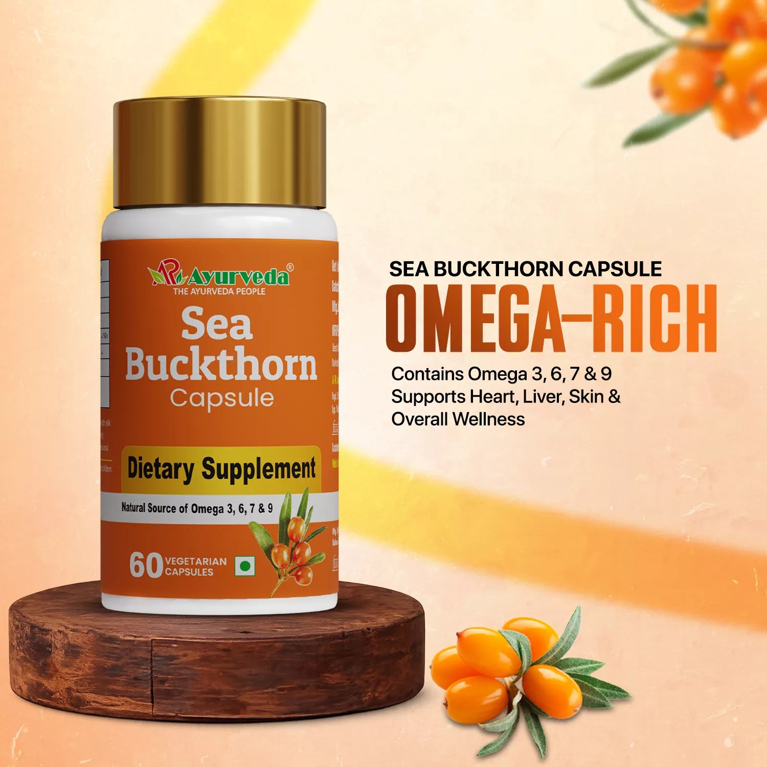 Sea Buckthorn Fruit Extract Capsules 800 mg-Natural Source of Omega 3, 6, 7, & 9